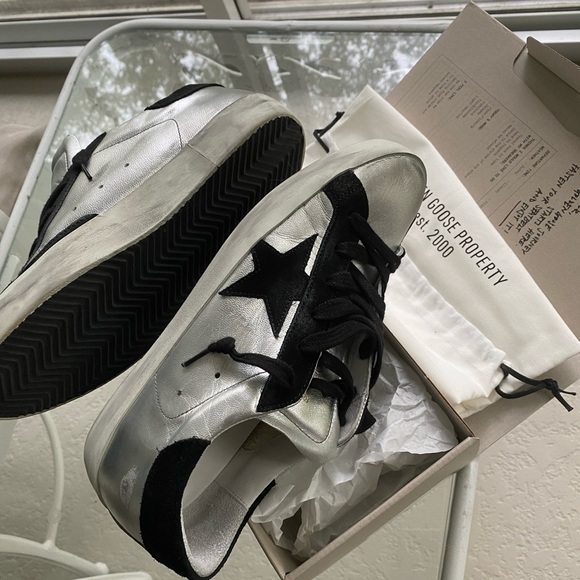 Golden Goose silver metallic black suede Star Super-Star sneakers - Picture 2 of 9